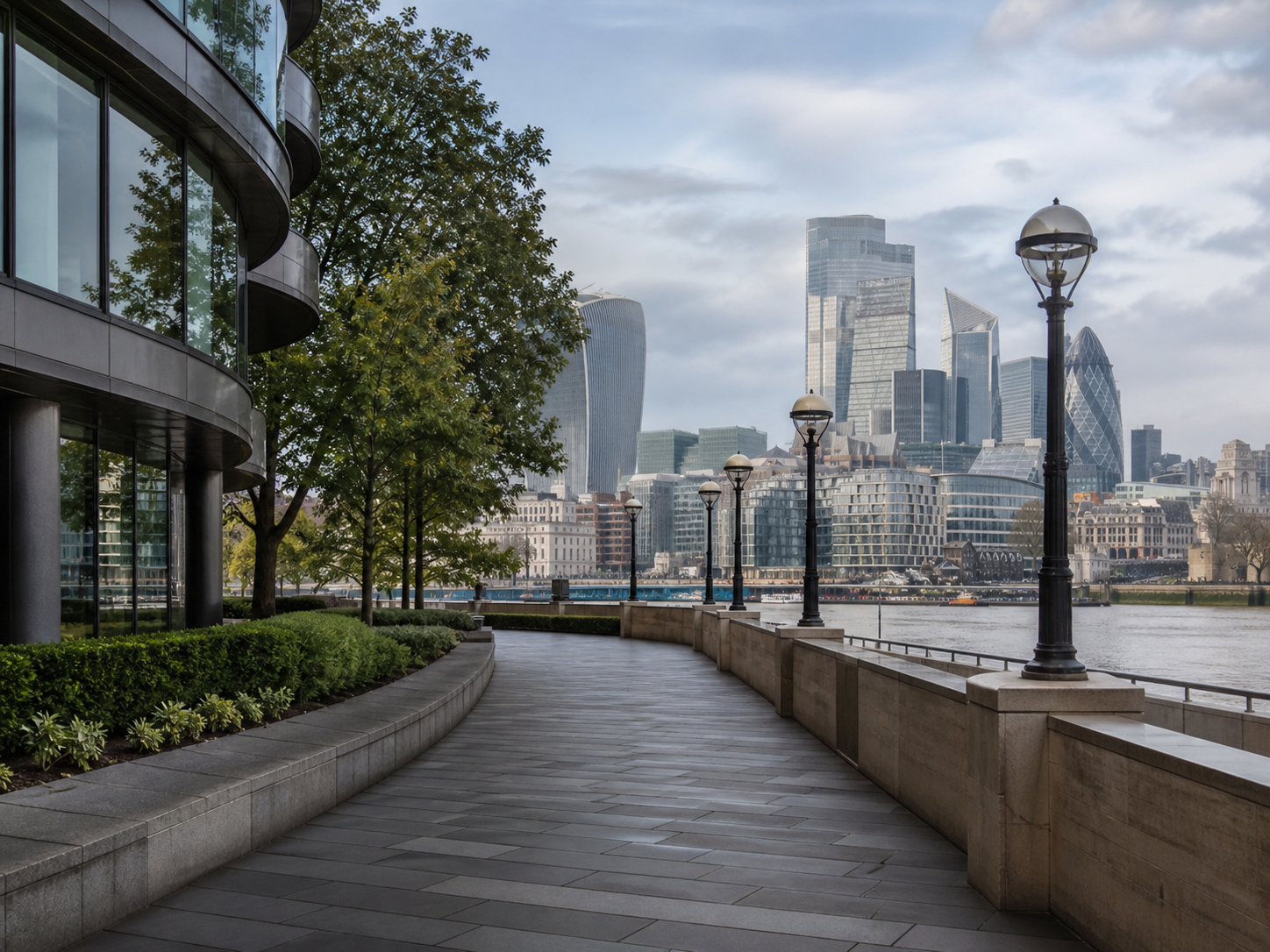 London riverside architecture and skyline