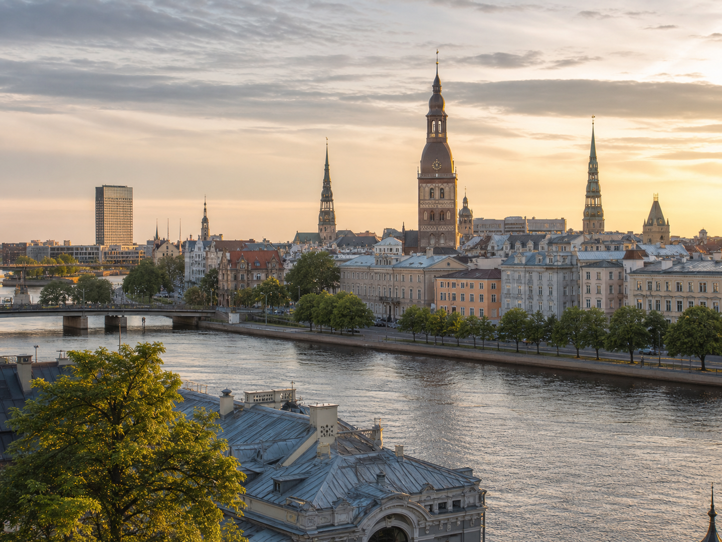 Riga riverfront and historic city skyline